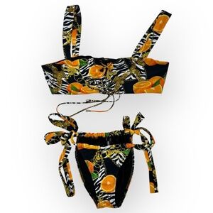 Jaded London Orange Zebra Print Tie Side Baroque Chain Bikini Swimsuit Bottom